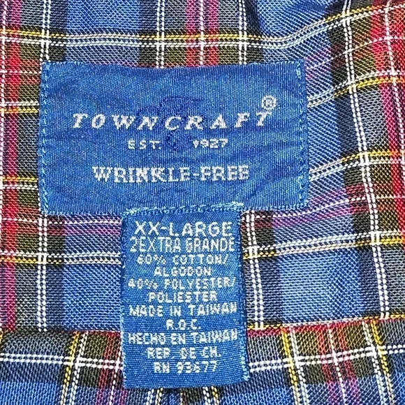 Town craft shirt scotch plaid wrinkle free red blue green white Size XXL - Picture 4 of 4